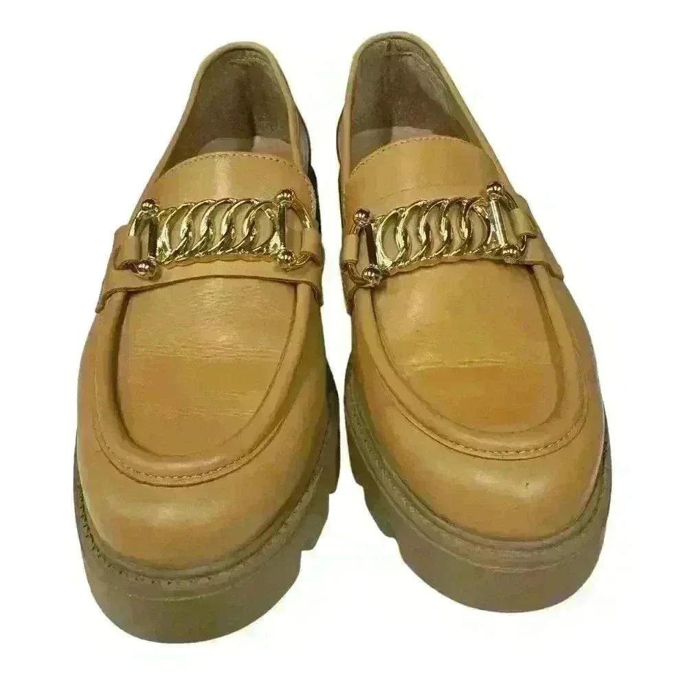Gems Chunky Lug Sole Platform Leather Moccasins Loafers Size 9| Cream/Tan - Picture 7 of 9